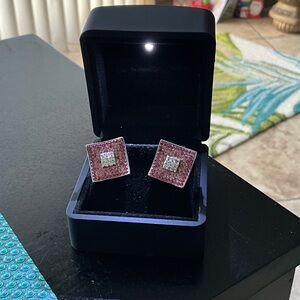 EARRINGS, PINK AND WHITE SWAROVSKI CRYSTALS.